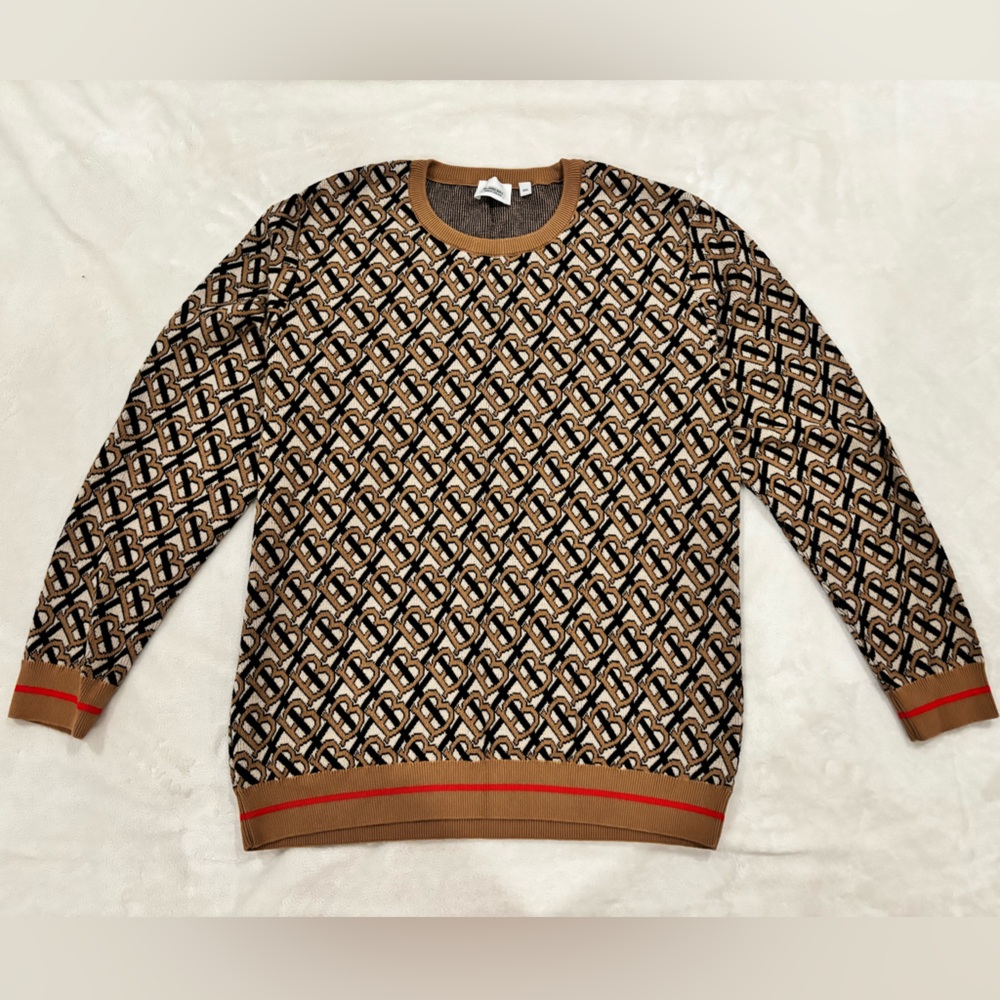 Burberry Monogram Tan and Black Crewneck Sweater